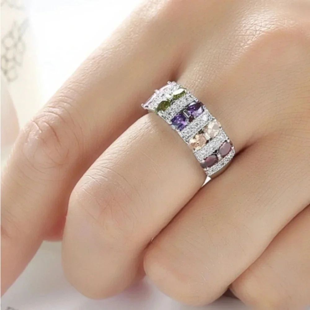 Geometry Round Stone Ring 925 Sterling PlatafulZircon Jewelry  women ring